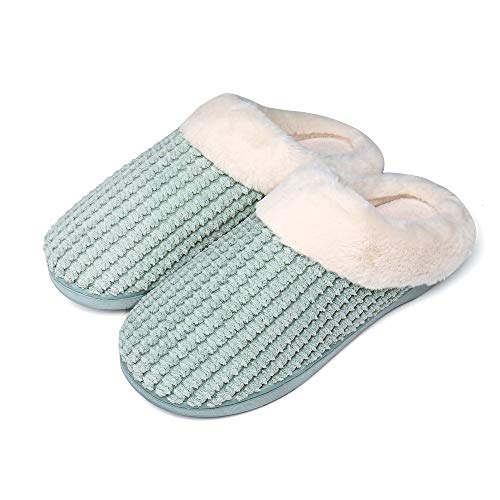 Book Cover UBFEN Womens Mens Slippers Memory Foam Comfort Fuzzy Plush Lining Slip On House Shoes Indoor Outdoor D Green