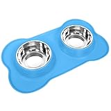 Dog Cat Bowls Stainless Steel Double Dog Food and Water Bowls with No-Spill No-Skid Silicone Mat, Pet Feeder Bowls Small Puppy Bowl for Small Dogs Cats