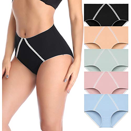 Women`s High Waist Underwear Full Coverage Lace Panties Soft Comfort Cotton C Section Briefs Underwear for Women Multipack