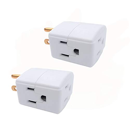 3 Prong Outlet Wall Tap Adapter,Grounded Power Adapter, ETL Listed, White,2-Pack