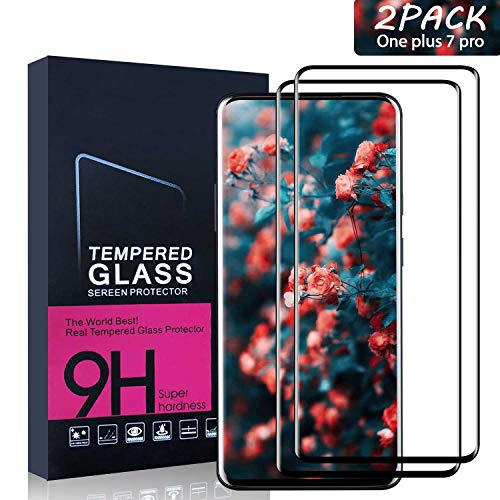 Book Cover Pazon OnePlus 7 Pro Screen Protector Glass [2 Pack], Full Coverage HD Tempered Glass Anti-Scratch Bubble-Free Screen Protector for OnePlus 7 Pro