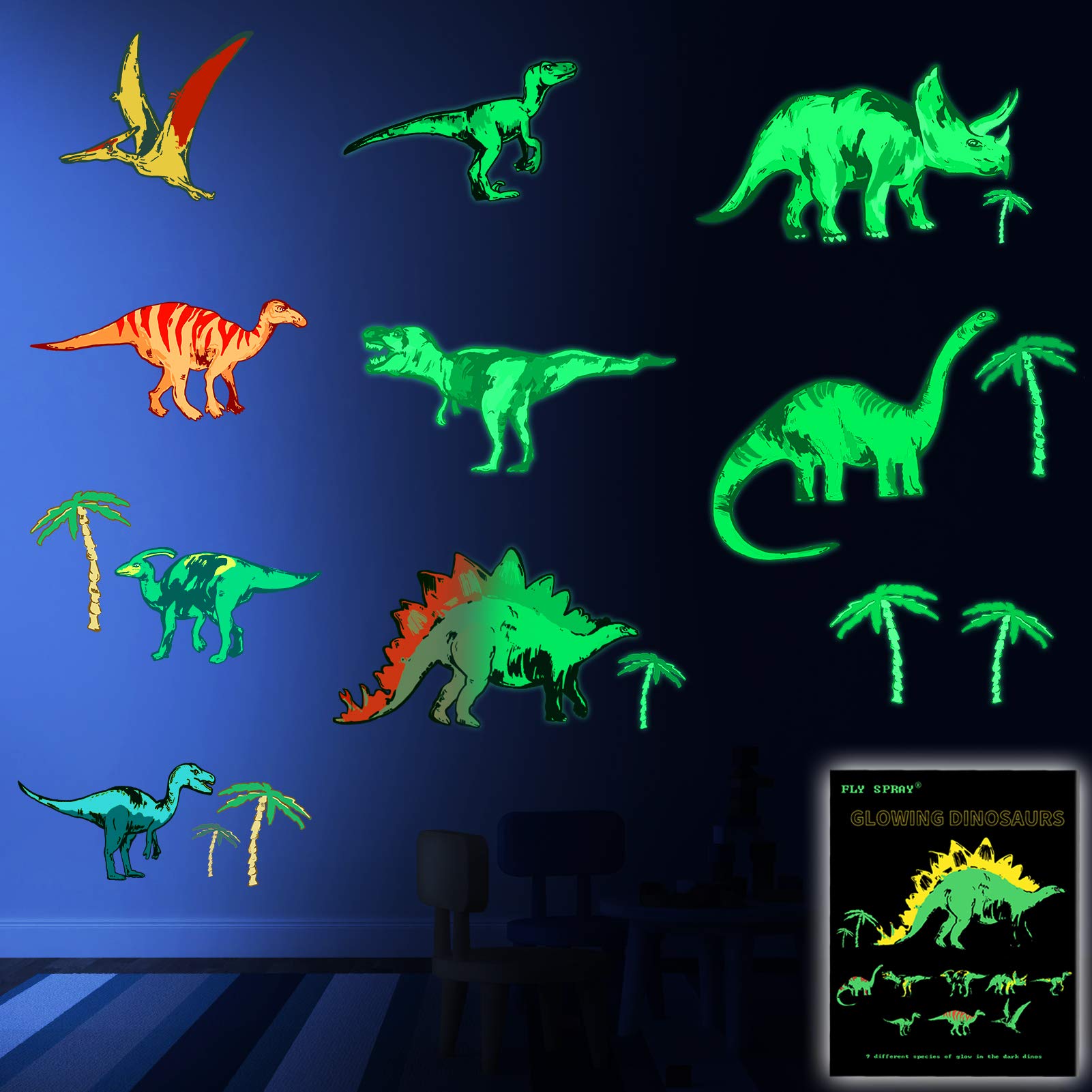 Book Cover Dinosaur Wall Decals for Boys Room,Glow in The Dark Dino Stickers,Large Removable Vinyl Decor for Bedroom,Living Room,Classroom,Birthday Christmas Gifts for Kids Baby Nursery Teens