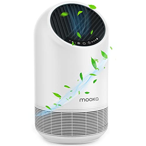 MOOKA Air Purifiers for Home Large Room 1095ft², H13 HEPA Filter Air Cleaner with USB Cable for Pets Smokers Remove Pollen Dust Smoke Dander for Bedroom Office Living Room, Night Light, M02