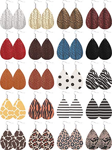 20 Pairs Faux Leather Earrings Lightweight Leaf Earring Teardrop Fall Dangle Earrings for St. Patrick's Day Party (Classic with Bold Style)