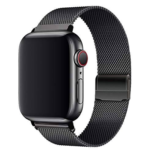 WAAILU Compatible with Apple Watch Band 38mm 40mm 42mm 44mm, Colorful Stainless Steel Mesh Sport Wristband Loop Compatible for iWatch Series 4/3/2/1 (Black, 42mm/44mm)