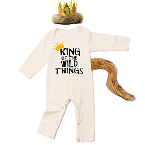 Book Cover Baby Halloween Costume Outfit Set King of The Wild Things Romper with Crown and Tail (Beigeï¼Œ12-18 Months)