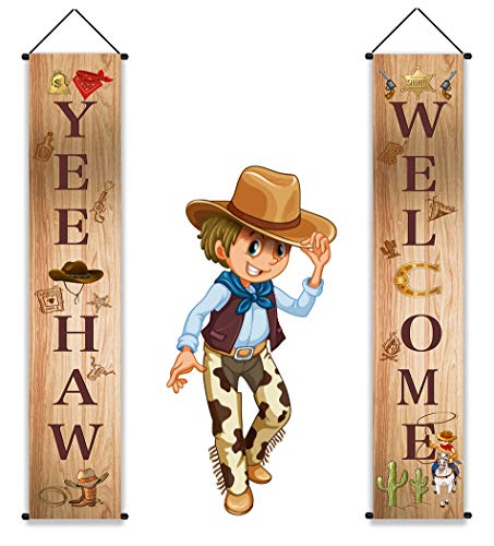 West Cowboy Garland Party Decorations - Western Redoe Welcome Banner Porch Sign Hanging Decor Supplies