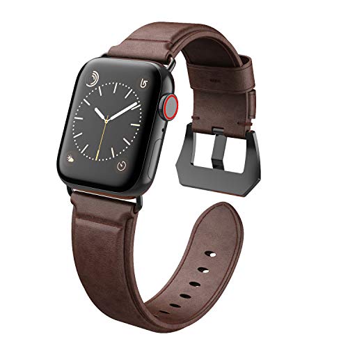 Book Cover Compatible with Apple Watch Band, 42mm 44mm, EPULY Genuine Leather Replacement Band, Strap for iWatch Series4/3/2/1,with Case, Dark Brown