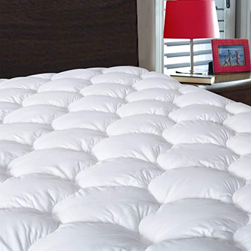 Book Cover DROVAN Waterproof Mattress Pad Cover Queen Size - Breathable Soft Fluffy - Pillow Top Cotton Top Down Alternative Filling Cooling Mattress Topper