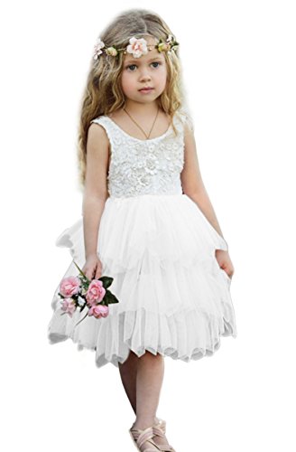Girls Sleeveless Lace Flower Princess Dress Wedding Party Kids Prom Ball Bridesmaid Midi Dress