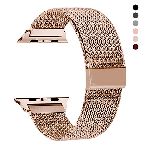 RXCOO Compatible for Watch Band 38mm/40mm 42mm/44mm, Stainless Steel Mesh Wristband Loop Magnet Band Compatible with Iwatch Series 4/3/2/1 (Rose Gold, 38mm/40mm)
