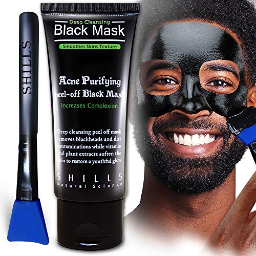 Book Cover SHILLS Charcoal Mask for Men, Purifying Peel Off Mask, Black Mask Peel Off, Black Mask Deep Clean Pore, Blackhead Remover, 1 Bottle (1.69 fl. oz) and a Brush Set