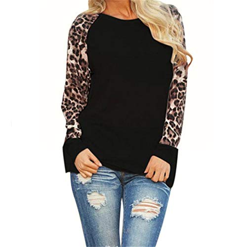 ÔNBAY Fashion Women Casual O-Neck Leopard Patchwork T-Shirt Knits & Tees
