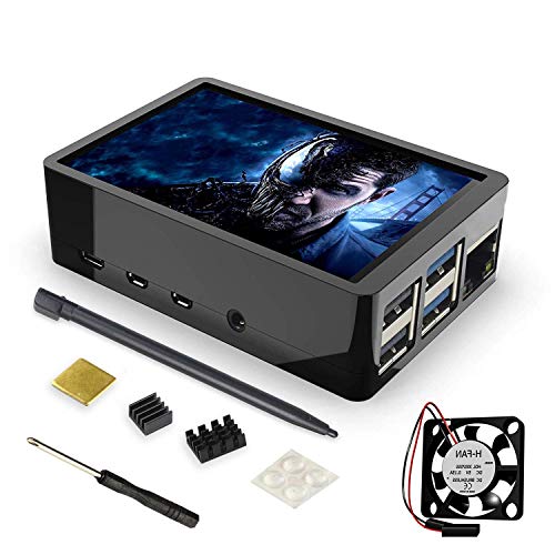 Book Cover for Raspberry Pi 4 Touch Screen with Built-in Fan, Case and Cooling Heatsink, 320x480 Pixel 3.5 inch TFT LCD Monitor Display