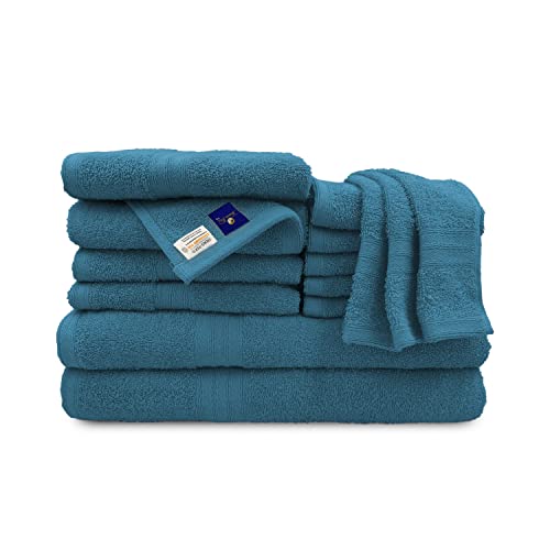 Kama 12 Piece Luxury Bath Towel Set | 500 GSM (2 Bath Towel, 4 Hand Towel, 6 Wash Cloth) Super Soft & Plush 100% Cotton, Absorbent Lightweight | Towels for Bathroom, Hotel, Spa Quick Dry - Teal Color