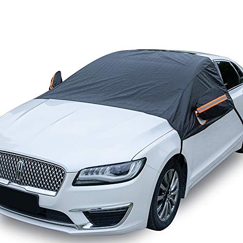 Universal Fit Windshield Snow Cover for Cars, Compact and Mid-Size SUVs, Anti-Theft Tuck-in Flaps, Cotton Lined PEVA Fabric with Aluminum Foil Lamination, Mirror Covers Included, Patent Pending
