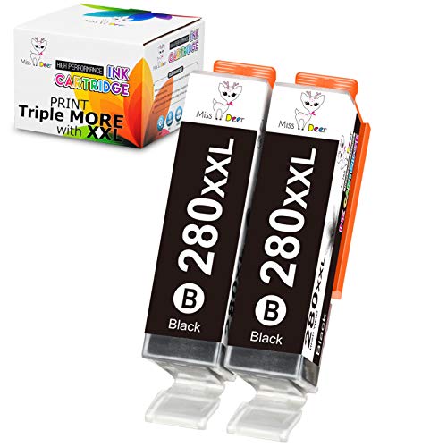 MS Deer Compatible PGI-280XXL PGI 280 XXL 280 Ink Cartridge, 2 Black Extra-high Yield for Pixma TR7520 TR8520 TS6120 TS6220 TS8120 TS8220 TS9120 TS9520 TS9521C TS702 Printers