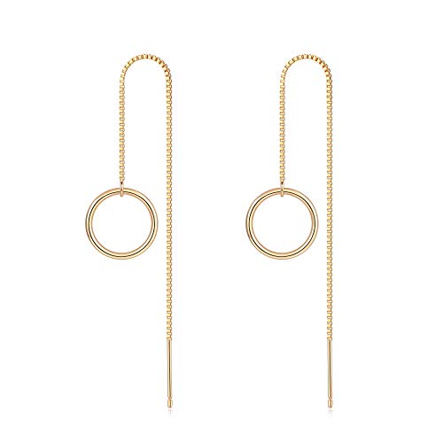 Mevecco Gold Threader Earrings for Women 14K Gold Plated Cute Wrap Tassel Earrings Tiny Chain Drop Earrings Crawler Earrings for Women
