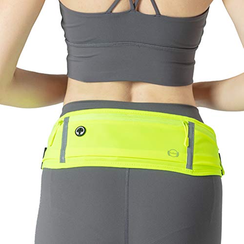 Running-Waist-Belts-with-Headphone-Hole Fits All Phone Under 6, Slim Fit Jogging Belt with Three Bounce-free Zip Pockets, Reflective Strips , Fanny Pack for Workouts, Sports.