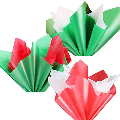 Lulu Home Christmas Tissue Paper, 180 Sheets Assorted Colors Premium Quality Tissue Paper, Paper Bundle for Xmas Gift Wrapping