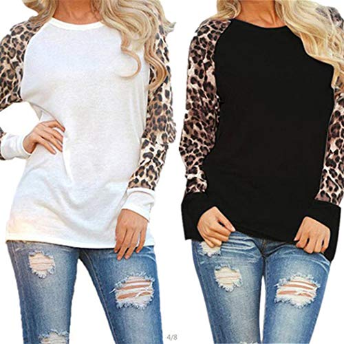 Butiline Fashion Women Leopard Pullover Sweatshirt, Casual O Neck Patchwork Long Sleeve T-Shirt Top