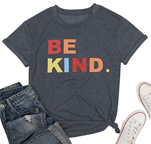 Be Kind Shirts Women Funny Inspirational T Shirt Rainbow Graphic Tee Casual Letter Print Tops Teacher Shirt