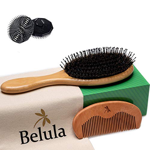 Premium Boar Bristle Hair Brush for Men Set.Styling Mens' Hair Brush with Nylon Pins. Boar Bristle Brush, 2 x Palm Brush, Wooden Comb & Travel Bag Included.