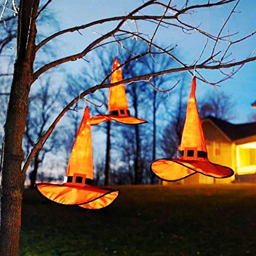 Whatyiu Halloween Decoration Outdoor 1Pcs Hanging Lighted Glowing Witch Hat Lights String Battery Operated for Outdoor Yard Tree,Decorations for Cosplay Props