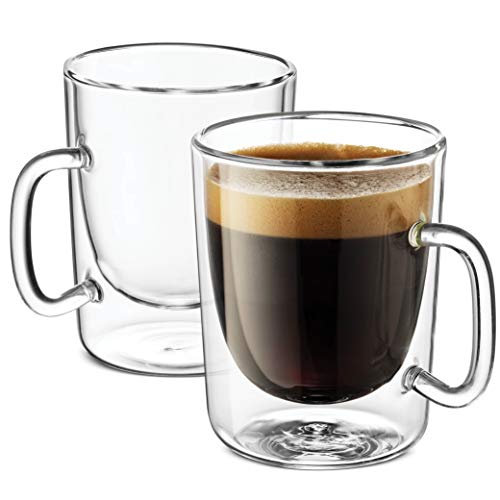 Luigi Bormioli Double Walled Glass Coffee Mugs - 10¼ Ounce (2 Pack) Double wall glass Insulated Espresso Cups for Cappucino, Latte, Perfect Tea Glasses Keeps Hot - Cold Beverages, Oven -Microwave safe