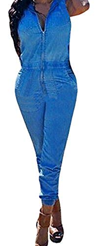 Book Cover Runcati Womens Sleeveless Zip up Denim Flat FrontWaist Long Pant Romper Jumpsuit One Piece Pants Outfits