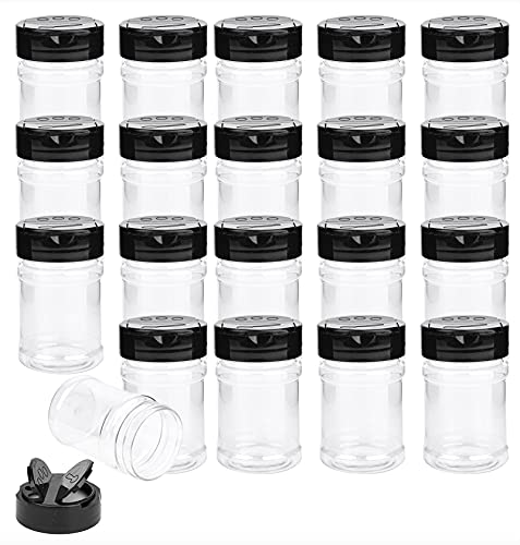 Yesland 20 Pcs Plastic Spice Jars / Bottles, 5 Oz PET Spice Containers BPA free with Black Cap, Perfect for Storing Spice, Herbs and Powders