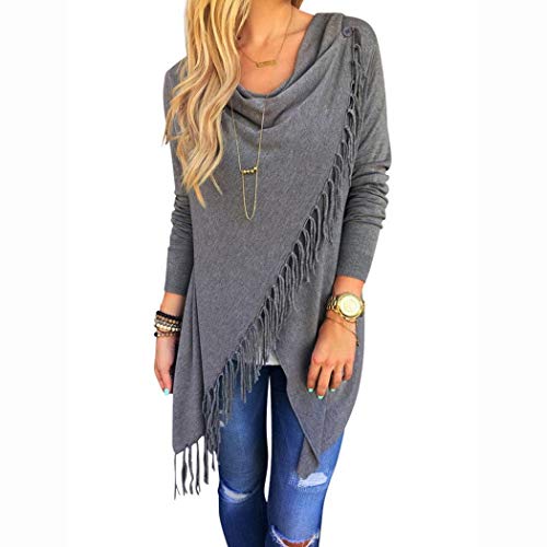 etuoji Women Classical Tassel Oblique Line Long Sleeve Tops Knits & Tees