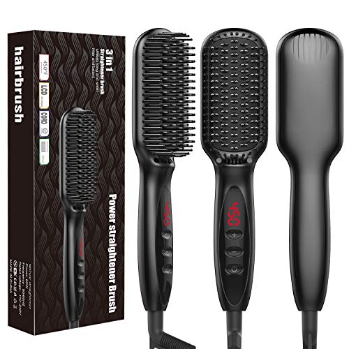 Beard Straightener for Men, ALLFU Ionic Beard Straightening Comb Portable Heated Beard Brush Comb with Anti Scald Auto Off and LED Display Hair Straightening Brush for Men & Women, for Home & Travel