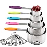 Measuring Cups and Spoons Set,RUCKAE 11 Piece Stainless Steel Measuring Cups and Spoons with Multiple Size, Space Saving, Great for Dry and Liquid Ingredients