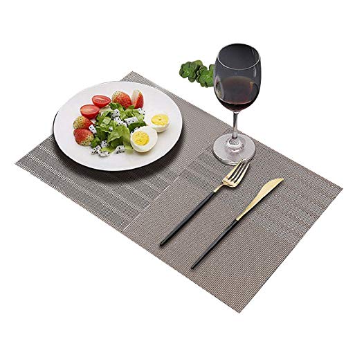 Book Cover JEANNE PINK Table Mats Placemats Set of 6, Washable PVC Dining Place Mats Heat Resistant Kitchen Mats (Grey Stripe)