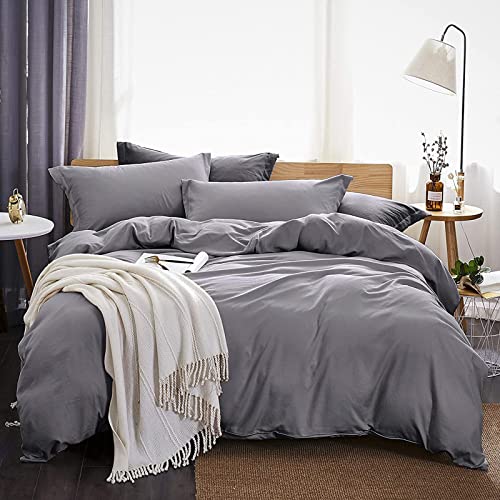 Dreaming Wapiti Duvet Cover Twin,100% Washed Microfiber 3pcs Bedding Set,Solid Color - Soft and Breathable with Zipper Closure & Corner Ties (Gray,Twin)