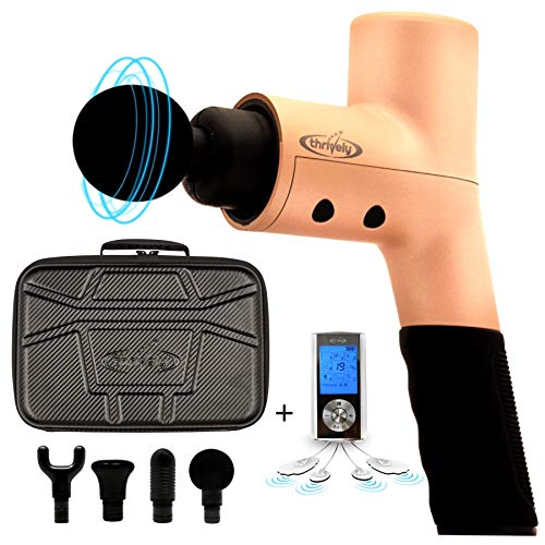 Thrively Percussive Massage Gun for Athletes Upgraded Version 2.0 â€“ Premium Muscle Gunâ€“ Deep Tissue Massage Gun for Relaxing Your Muscles â€“ w/ Bonus TENS Unit for Fantastic Pain Relief