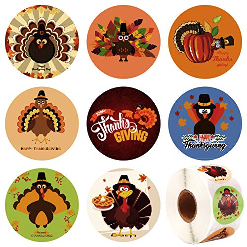 Elcoho 600 Pieces Funny Thanksgiving Stickers Assortment Turkey Design Roll Stickers for Party Favors Supplies