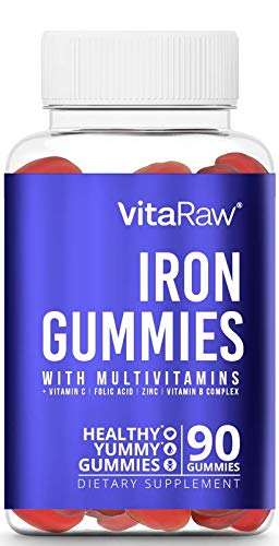 Book Cover Iron Supplement Gummy Vitamins for Women, Men & Kids [ Immune Support ] Iron Gummies Include Multivitamin + B complex, Vitamin C, A, Biotin & Zinc - Increases hemoglobin & helps with anemia - 90 Count