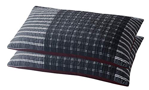 Book Cover All American Collection Bedroom Modern Decorative Ultra Soft Pillow Shams Premium Quality Set of 2 (King / Cal King, Black/Grey / Red Plaid Shams)