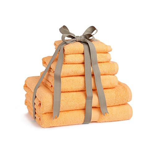 Book Cover White Spindle - 100% Cotton Towel Collection | Set of 6 | Super Soft & Oeko-TEX Approved | Machine Washable & Absorbent | Perfect for Hotel/Motels | Made in India - Orange