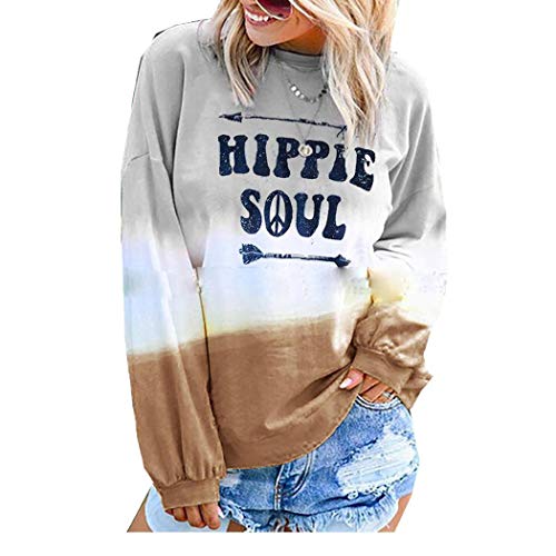 UpBeauty Women Long Sleeve Gradual Color Letter Printed T-Shirt Top Knits & Tees