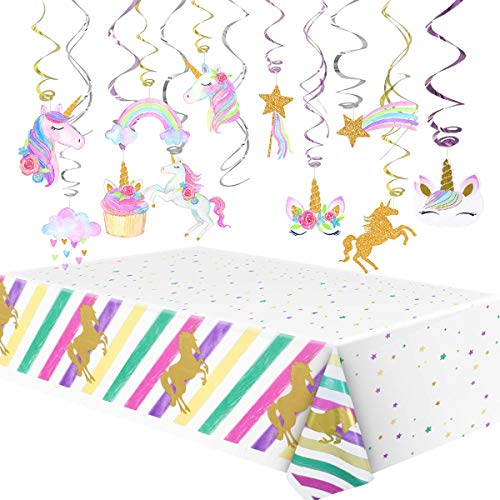 Book Cover Litaus Unicorn Party Decorations, Unicorn Hanging Swirls Decorations With Unicorn Tablecloth for Unicorn Birthday Party Supplies, Birthday Decorations
