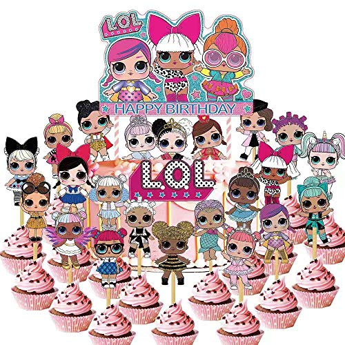 Book Cover 24 PCS LOL Cupcake Toppers,LOL Happy Birthday Party Supplies cake Topper for Party Supplies