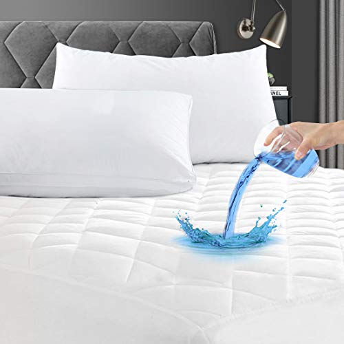 Quilted Fitted Mattress Pad Queen Size, 100% Waterproof Mattress Protector Breathable Noiseless Hollow Cotton Alternative Filling, Fitted 18" Deep, 60" x 80"