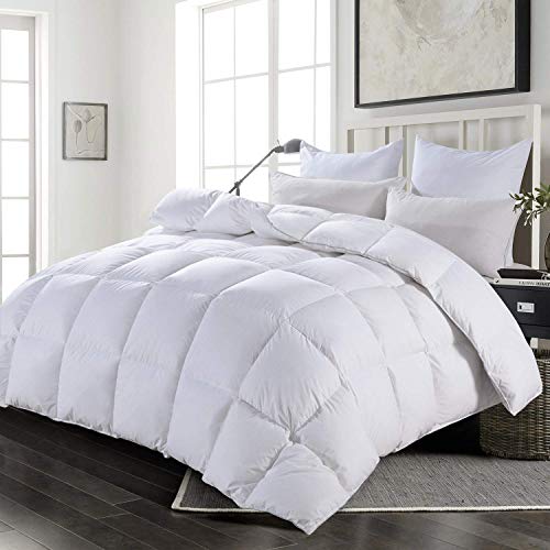 Book Cover HOMBYS Goose Down Comforter Oversized King 120x98 Inch Duvet Insert All Season 81OZ Fill Weight 100% Cotton Cover Down Proof with Tab Goose Feather Down Comforter (Palatial King 120x98, White)