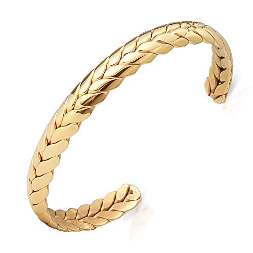Lolalet Wide Open Cuff Bracelet, Christmas Gift for Women, 18K Gold Plated Wheat Style Couples Love Bracelets, Weave Braided Twisted Open Cuff Bangle Jewelry –Gold