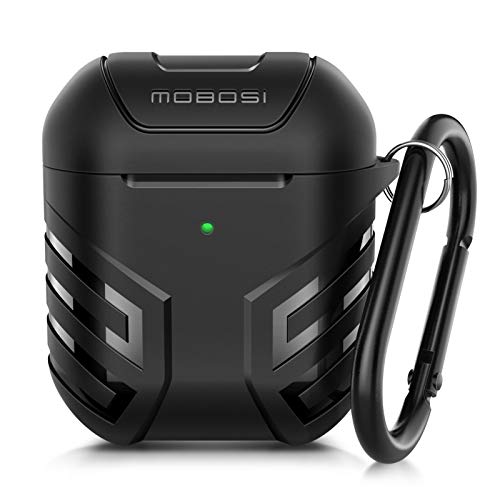 Book Cover MOBOSI Military AirPods Case Cover Designed for AirPods 2 & 1, Full-Body Protective Vanguard Armor Series AirPod Case with Keychain for AirPods Wireless Charging Case, Black [Front LED Visible]
