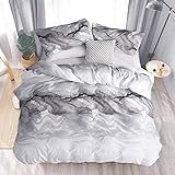 Nanko Duvet Cover Queen Set 3 Piece - Light Gray Grey and White Art Ink Printed Pattern 90x90 Soft Luxury Microfiber Quilt Cover with Zipper Closure, Ties - Modern Style for Men Women