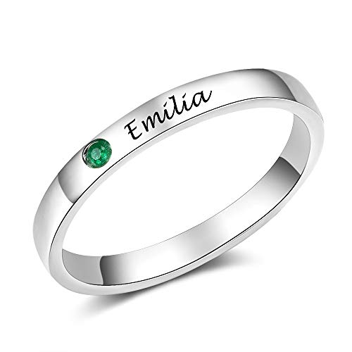 Book Cover Tian Zhi Jiao Custom Engraved Initial Best Friend Name Rings Personalized Simulated Birthstone Rings for Women Birthday Graduation Gifts for Girls